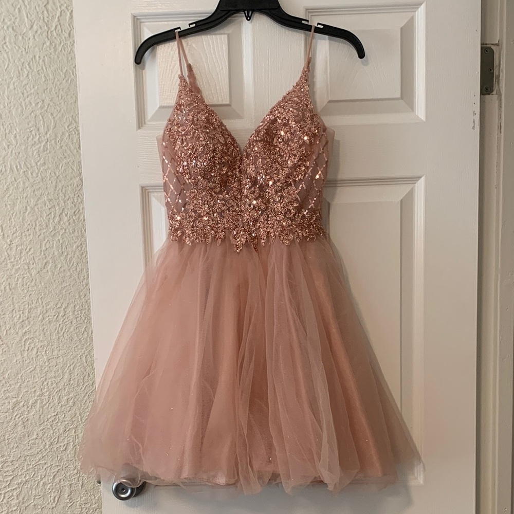 Rose Gold Sequin Tulle Mini Dress - Brand: